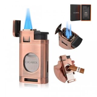 Windproof cigar lighter with triple flame and cigar cutter 310056
